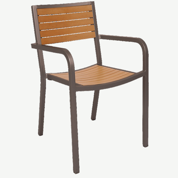 Aluminum Rust Colored Patio Arm Chair with Faux Teak Interior