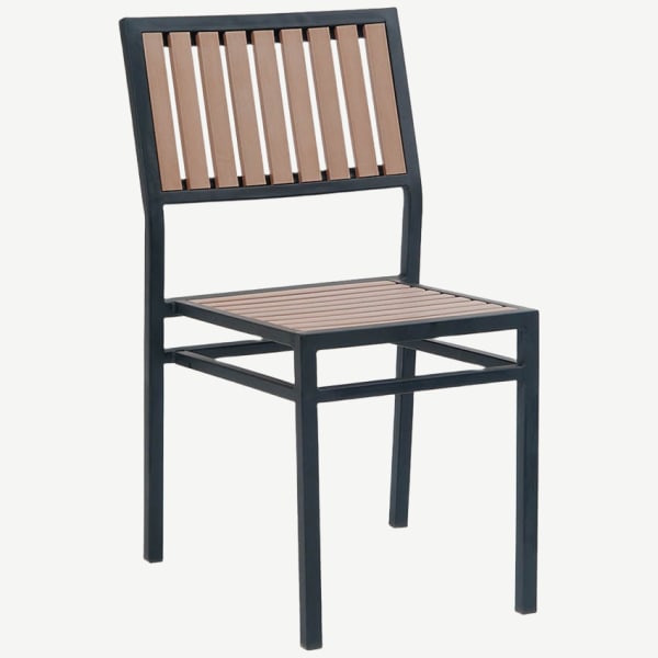 Black Metal Chair with Natural Finish Vertical Slat Faux Teak Interior