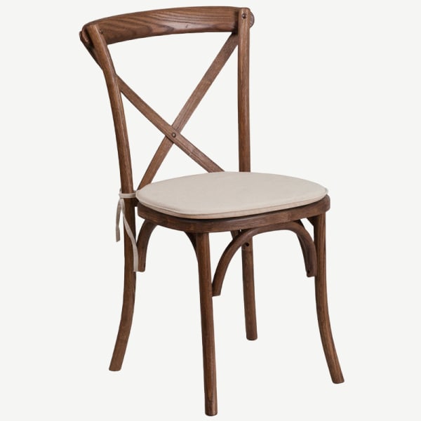 Stackable X Back Wood Chair with Cushioned Seat Interior