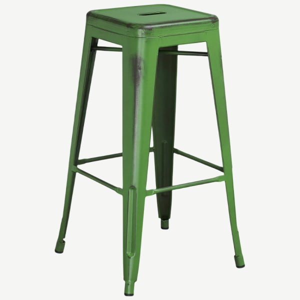 Backless Distressed Green Bistro Style Bar Stool Interior