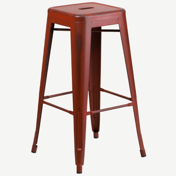 Backless Distressed Red Bistro Style Bar Stool Interior