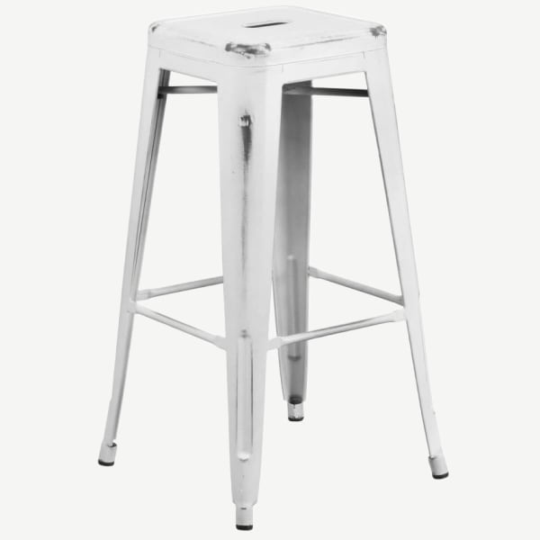 Backless Distressed White Bistro Style Bar Stool Interior
