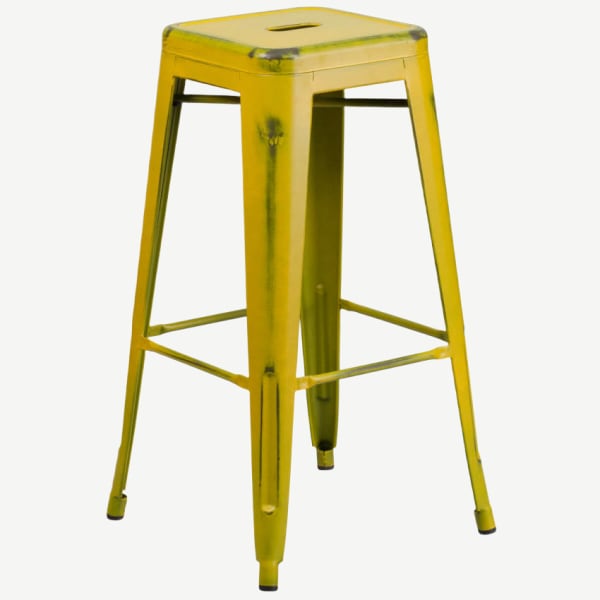 Backless Distressed Yellow Bistro Style Bar Stool Interior