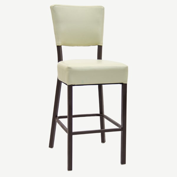 Brown Metal Bar Stool with Ivory Vinyl Padded Back And Seat Interior