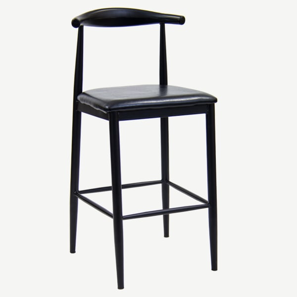 Curved Back Metal Bar Stool in Black Finish with Black Vinyl Seat Interior