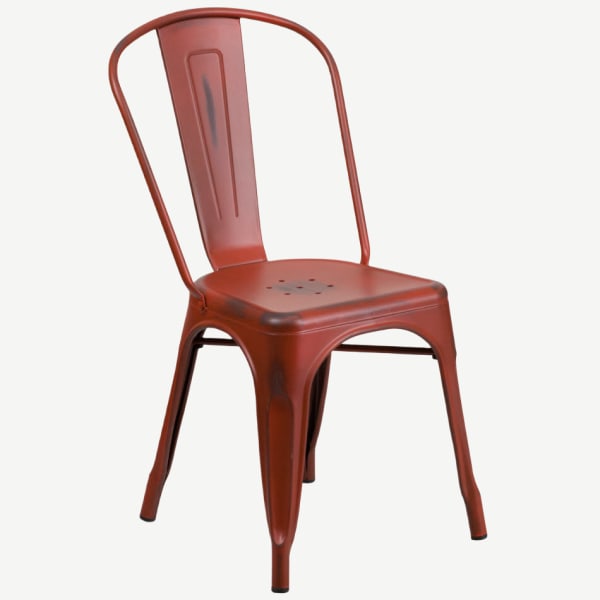 Bistro Style Metal Chair in Distressed Red Finish Interior
