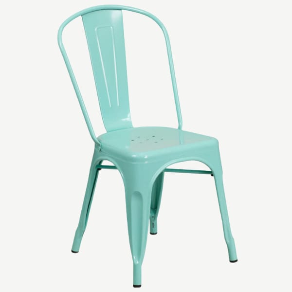 Bistro Style Metal Chair in Light Blue Finish Interior