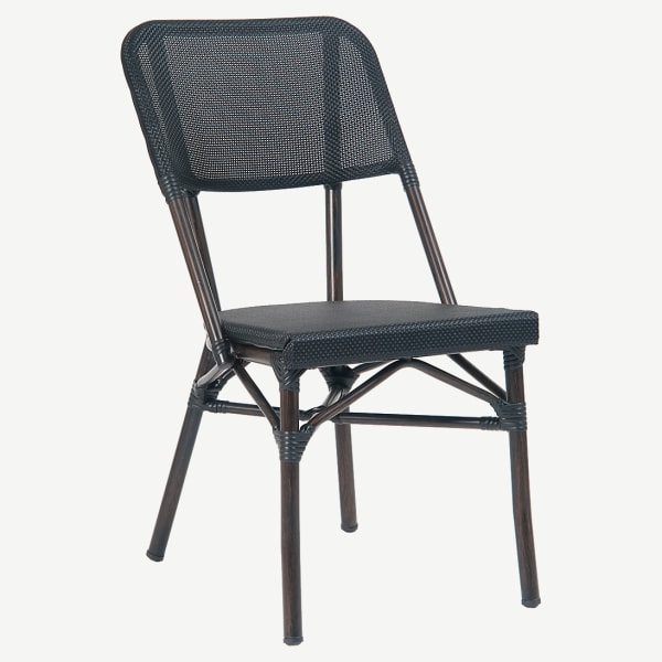 Aluminum Patio Chair with Dark Walnut Frame and Black Rattan Interior