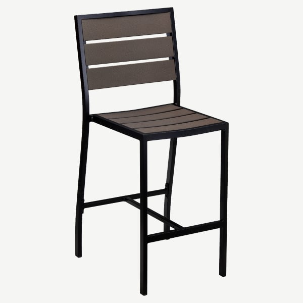 Black Aluminum Bar Stool with Dark Walnut Faux Teak Interior