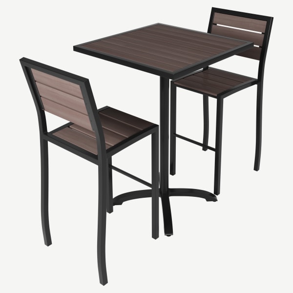 Black Aluminum & Dark Walnut Bar Height Patio Set Interior