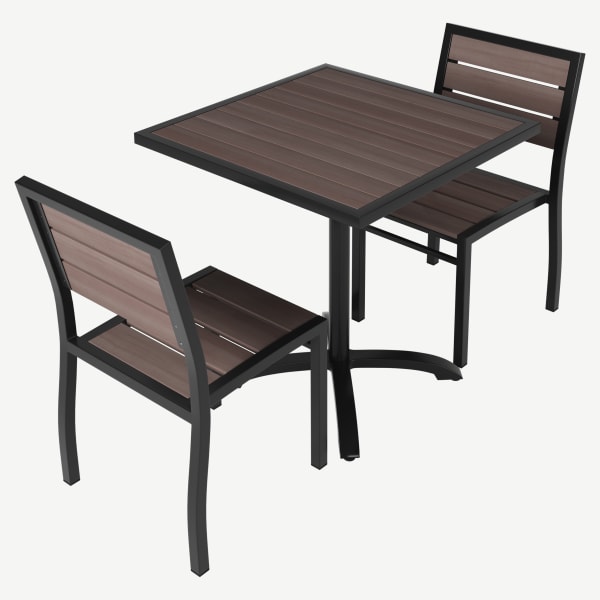 Black Aluminum & Dark Walnut Teak Patio Dining Set Interior