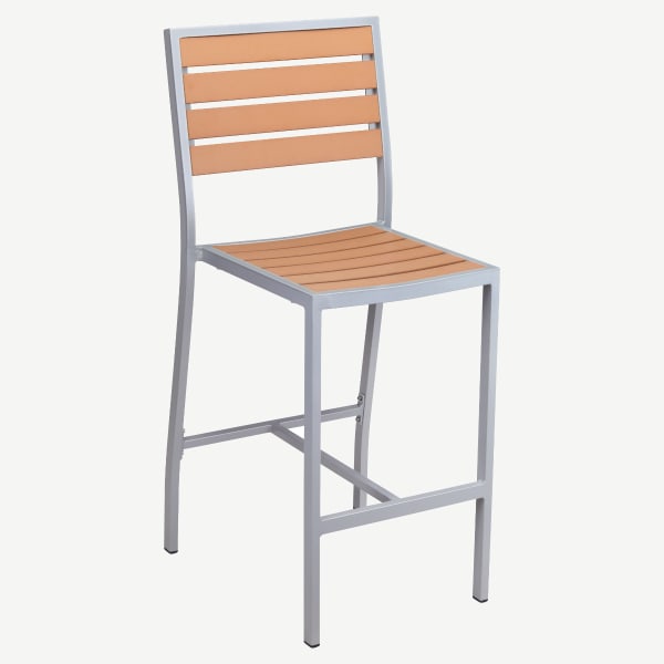 Grey Finish Heavy Duty Aluminum Patio Bar Stool with Faux Teak Interior