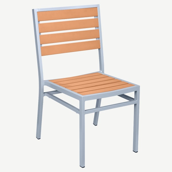 Grey Finish Heavy Duty Aluminum Patio Chair with Faux Teak Interior