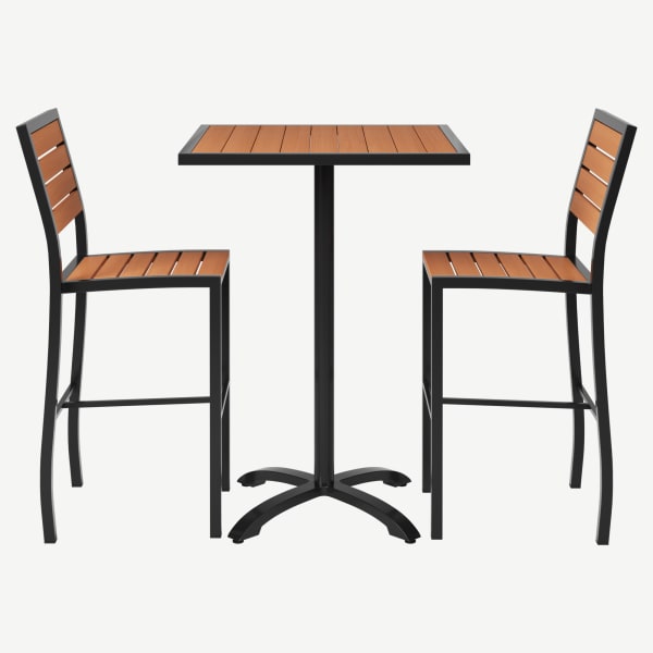 Black Aluminum & Faux Teak Bar Height Patio Set Interior
