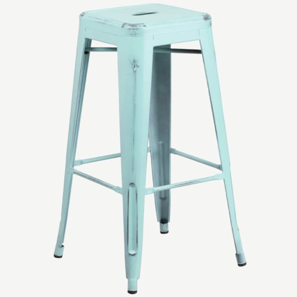 Backless Distressed Ice Blue Bistro Bar Stool Interior