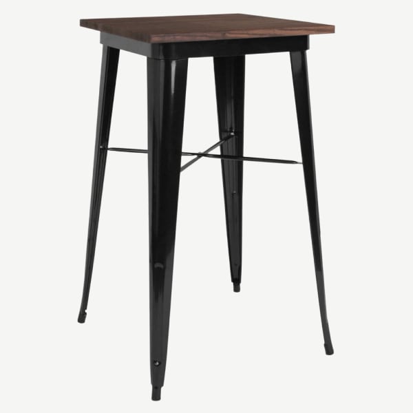 Industrial Black Bar Height Table with Dark Walnut Wood Top Interior