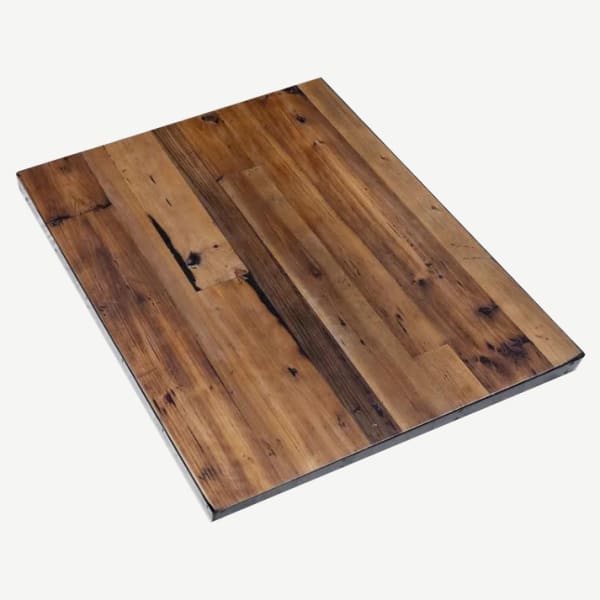 Reclaimed Wood Plank Table Top with Metal Edge Interior