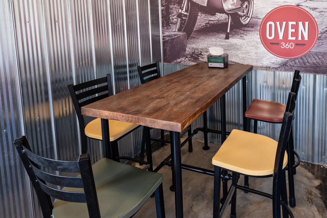 Ladder Back Bar Stools with Industrial Tables